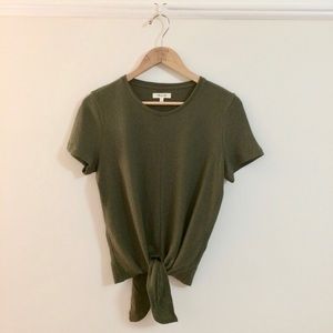 Madewell tie-front tee - olive, size S